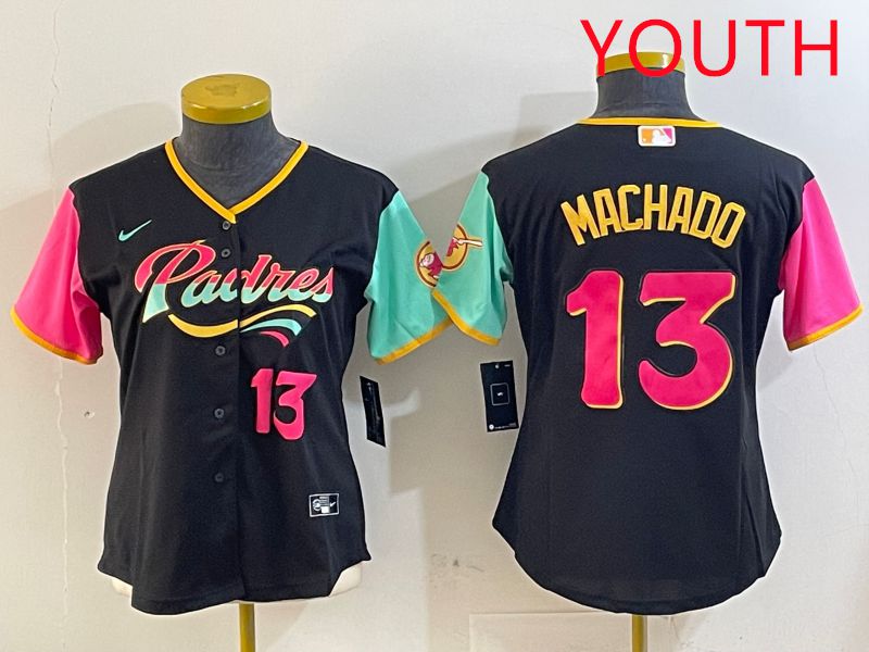 Youth San Diego Padres #13 Machado Black City Edition 2025 Nike MLB Jersey style 3->youth mlb jersey->Youth Jersey